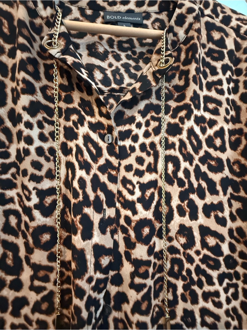 BOLD elements Leopard-Print Button-Front Jacket with Gold Chain Detail